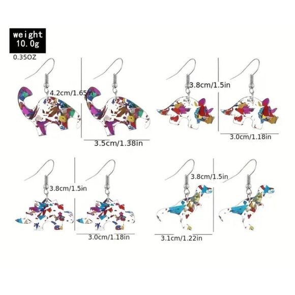 New! Adorable Triceratops Dinosaur Colorful Acrylic Foil Filled Cute Dangle Earr - Picture 3 of 3